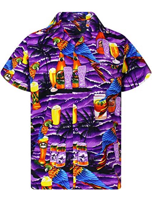 King Kameha Hawaiian Shirt for Men Funky Casual Button Down Very Loud Shortsleeve Unisex Parrot Beerbottle