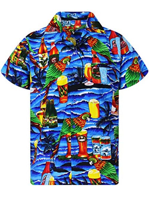 King Kameha Hawaiian Shirt for Men Funky Casual Button Down Very Loud Shortsleeve Unisex Parrot Beerbottle