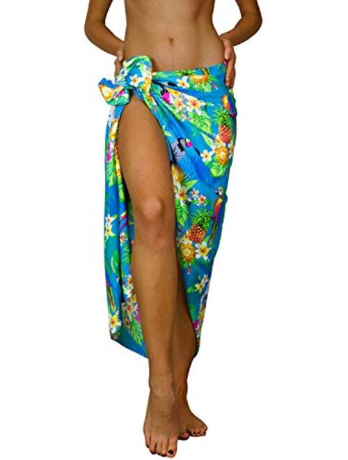 King Kameha Hawaiian Sarong Pareo Beach Wrap for Women Funky Casual Bikini Cover Up Very Loud Swimsuit Parrot Cockatoo Print