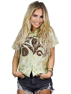 Hawaiian Blouse Shirt for Women Funky Casual Button Down Very Loud Shortsleeve Maori Chestprint