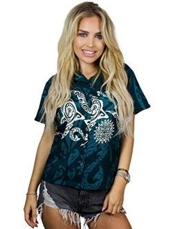 Hawaiian Blouse Shirt for Women Funky Casual Button Down Very Loud Shortsleeve Maori Chestprint