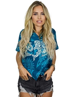 Hawaiian Blouse Shirt for Women Funky Casual Button Down Very Loud Shortsleeve Maori Chestprint