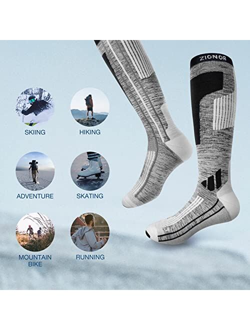 Ski Socks, ZIONOR Comfortable Merino Wool Ski Socks, Over the Calf Snowboard Socks for Men Women