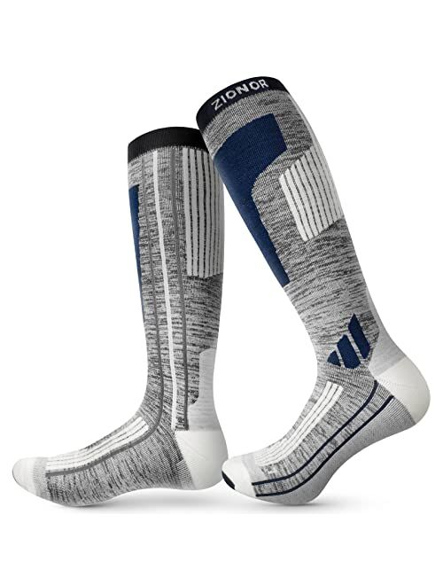 Ski Socks, ZIONOR Comfortable Merino Wool Ski Socks, Over the Calf Snowboard Socks for Men Women