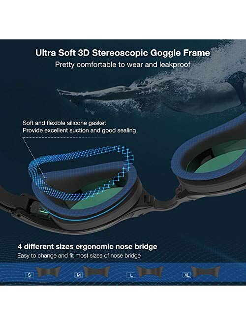 ZIONOR G9 Swim Goggles with Extra Lens and Nose Bridges for Men/Women/Adult