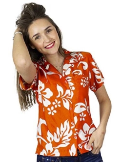 Hawaiian Blouse Shirt for Women Funky Casual Button Down Very Loud Shortsleeve Hibiscus