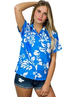 Hawaiian Blouse Shirt for Women Funky Casual Button Down Very Loud Shortsleeve Hibiscus