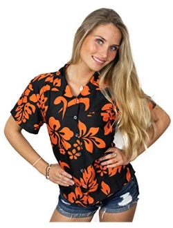 Hawaiian Blouse Shirt for Women Funky Casual Button Down Very Loud Shortsleeve Hibiscus