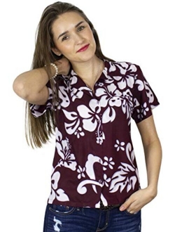 Hawaiian Blouse Shirt for Women Funky Casual Button Down Very Loud Shortsleeve Hibiscus