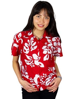 Hawaiian Blouse Shirt for Women Funky Casual Button Down Very Loud Shortsleeve Hibiscus