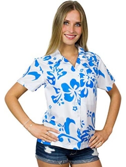 Hawaiian Blouse Shirt for Women Funky Casual Button Down Very Loud Shortsleeve Hibiscus