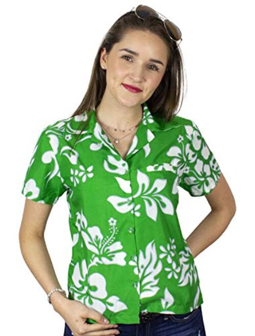 KING KAMEHA Hawaiian Blouse Shirt for Women Funky Casual Button Down Very Loud Shortsleeve Hibiscus