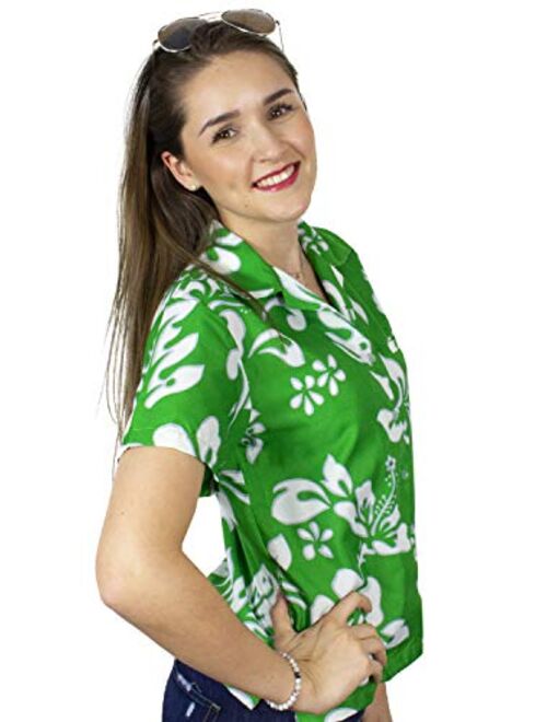 KING KAMEHA Hawaiian Blouse Shirt for Women Funky Casual Button Down Very Loud Shortsleeve Hibiscus