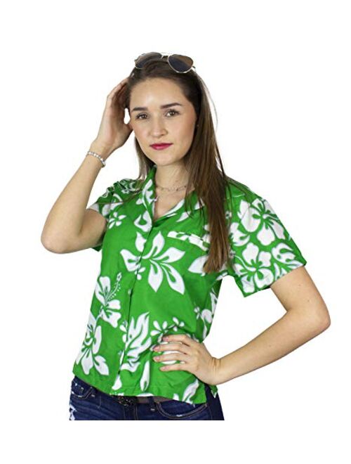 KING KAMEHA Hawaiian Blouse Shirt for Women Funky Casual Button Down Very Loud Shortsleeve Hibiscus