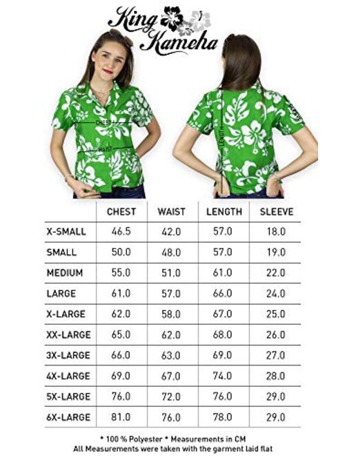 KING KAMEHA Hawaiian Blouse Shirt for Women Funky Casual Button Down Very Loud Shortsleeve Hibiscus