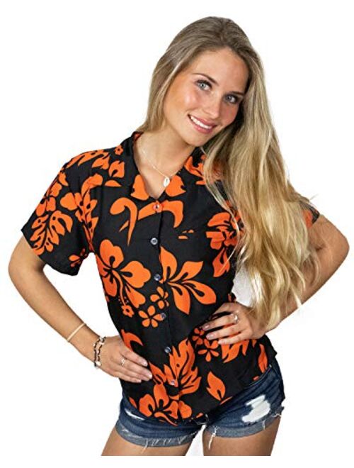 KING KAMEHA Hawaiian Blouse Shirt for Women Funky Casual Button Down Very Loud Shortsleeve Hibiscus