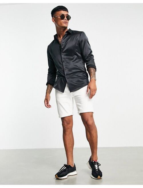 Asos Design skinny satin shirt in black