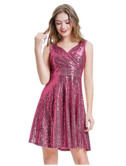 GRACE KARIN Women's Sequin Glitter V-Neck Party Dress Winter Velvet A-Line Dress Lace Evening Dress