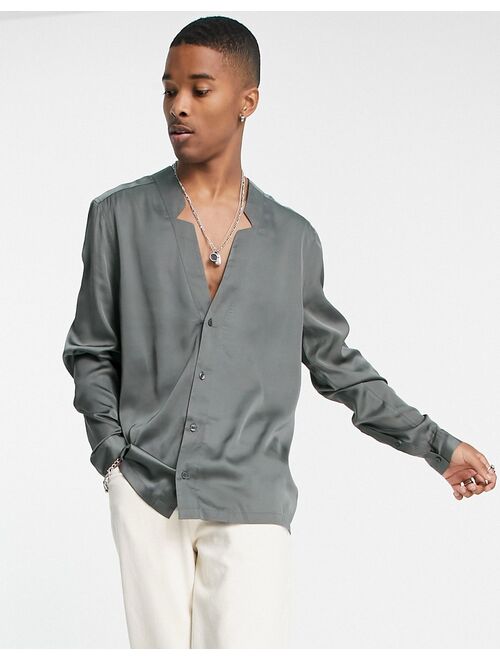 Asos Design regular shirt with notch neck in satin