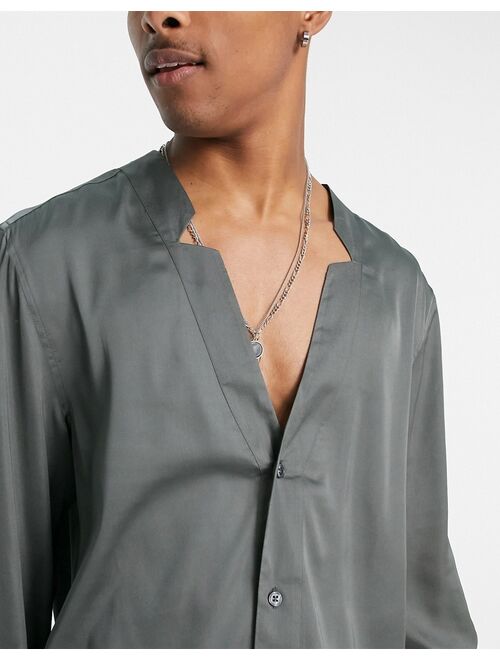 Asos Design regular shirt with notch neck in satin