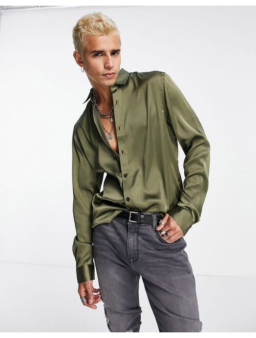 Asos Design satin shirt in olive