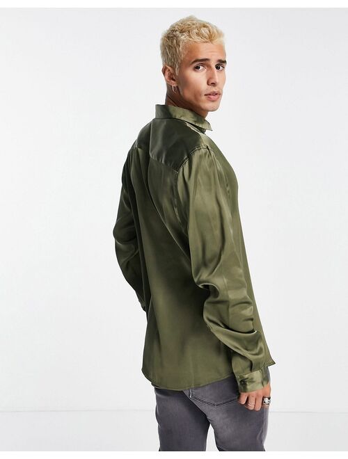 Asos Design satin shirt in olive