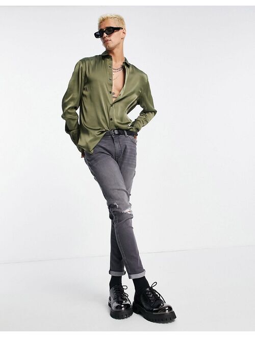 Asos Design satin shirt in olive