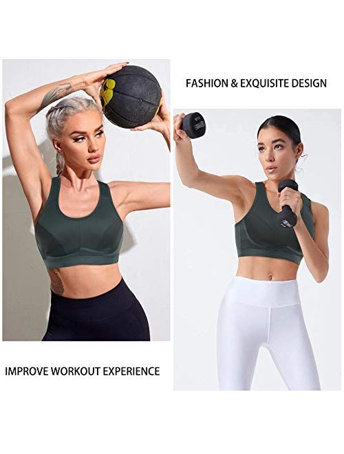 CYDREAM Women High Impact Support Sports Bra Wirefree Bounce Control Workout Fitness Adjustable Straps Hook Closure