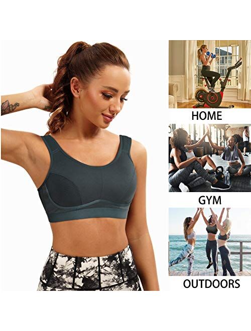 CYDREAM Women High Impact Support Sports Bra Wirefree Bounce Control Workout Fitness Adjustable Straps Hook Closure