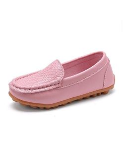 SOFMUO Boys Girls Leather Loafers Slip-On Oxford Flats Boat Dress Schooling Daily Walking Shoes(Toddler/Little Kids)