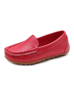 SOFMUO Boys Girls Leather Loafers Slip-On Oxford Flats Boat Dress Schooling Daily Walking Shoes(Toddler/Little Kids)