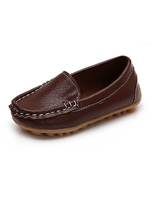 SOFMUO Boys Girls Leather Loafers Slip-On Oxford Flats Boat Dress Schooling Daily Walking Shoes(Toddler/Little Kids)