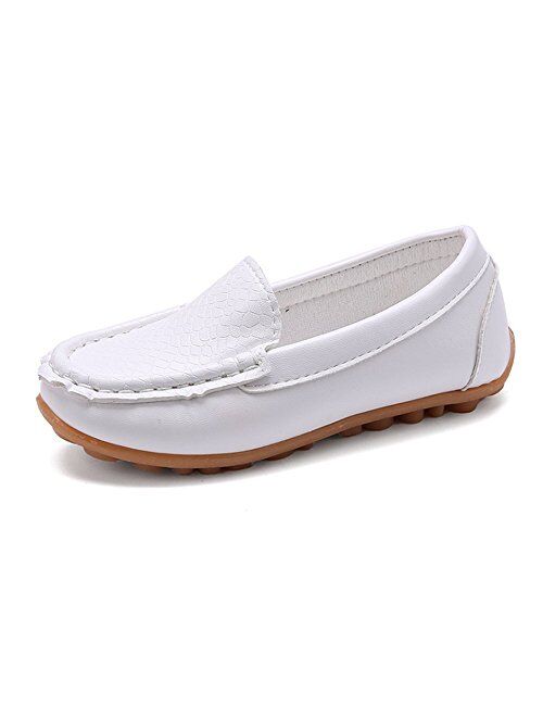 SOFMUO Boys Girls Leather Loafers Slip-On Oxford Flats Boat Dress Schooling Daily Walking Shoes(Toddler/Little Kids)