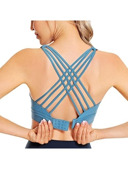 Women's Strappy Sports Bras Back Closure Criss Cross Adjustable Wirefree Padded Yoga Bra Workout Tops