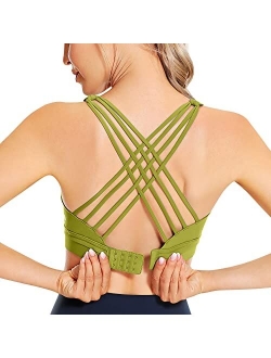 Women's Strappy Sports Bras Back Closure Criss Cross Adjustable Wirefree Padded Yoga Bra Workout Tops