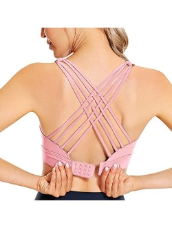 Women's Strappy Sports Bras Back Closure Criss Cross Adjustable Wirefree Padded Yoga Bra Workout Tops