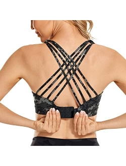 Women's Strappy Sports Bras Back Closure Criss Cross Adjustable Wirefree Padded Yoga Bra Workout Tops