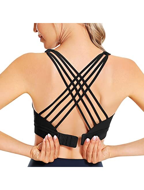 CRZ YOGA Women's Strappy Sports Bras Back Closure Criss Cross Adjustable Wirefree Padded Yoga Bra Workout Tops