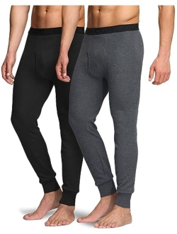 1 or 2 Pack Men's Thermal Underwear Pants, Midweight Waffle Knit Long Johns, Winter Cold Weather Thermal Bottoms with Fly