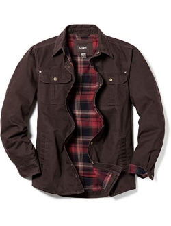 Men's Twill All Cotton Flannel Shirt Jacket, Soft Long Sleeve Shirts, Flannel Lined Outdoor Hunting Shirt Jackets