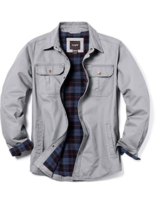 CQR Men's Twill All Cotton Flannel Shirt Jacket, Soft Long Sleeve Shirts, Flannel Lined Outdoor Hunting Shirt Jackets