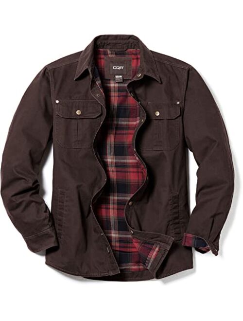 CQR Men's Twill All Cotton Flannel Shirt Jacket, Soft Long Sleeve Shirts, Flannel Lined Outdoor Hunting Shirt Jackets