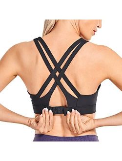 Women's Back Closure Strappy Sports Bras Full Coverage Criss Cross Wireless Padded Workout Yoga Bra Tops