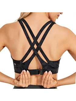 Women's Back Closure Strappy Sports Bras Full Coverage Criss Cross Wireless Padded Workout Yoga Bra Tops