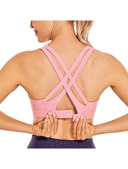 Women's Back Closure Strappy Sports Bras Full Coverage Criss Cross Wireless Padded Workout Yoga Bra Tops