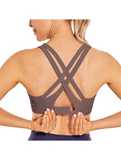 Women's Back Closure Strappy Sports Bras Full Coverage Criss Cross Wireless Padded Workout Yoga Bra Tops