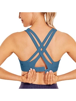 Women's Back Closure Strappy Sports Bras Full Coverage Criss Cross Wireless Padded Workout Yoga Bra Tops