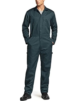 Men's Long Sleeve Zip-Front Coverall, Twill Stain & Wrinkle Resistant Work Coverall, Action Back Jumpsuit with Multi Pockets
