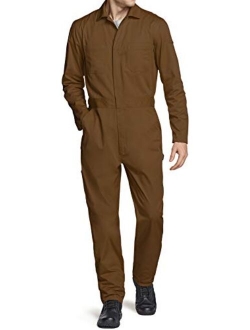 Men's Long Sleeve Zip-Front Coverall, Twill Stain & Wrinkle Resistant Work Coverall, Action Back Jumpsuit with Multi Pockets