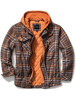 Men's Quilted Lined Flannel Hooded Shirt Jacket, Soft Long Sleeve Outdoor Plaid Shirt Jackets